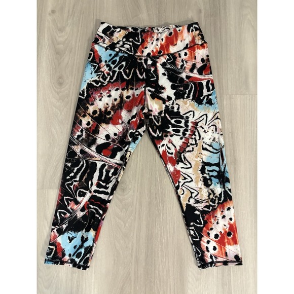 NYC Pants - NY & Co Leggings Womens Black Red Mid Rise Back Pocket Yoga Casual Active Size L